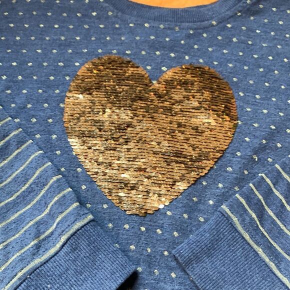 Shrinking Violet long sleeve heart sequin dress size 6 dots abs stripes in blue - Picture 2 of 11